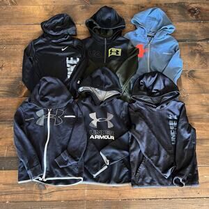 Under Armour Athletic Hoodie Sweatshirt Lot Of 6 Black Grey Boys Small YSM